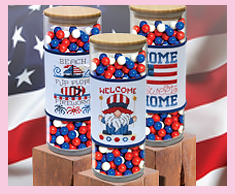 Patriotic Jar Set- Beach, Flip Flops Fireworks, Welcome Gnome and Home Sweet Home